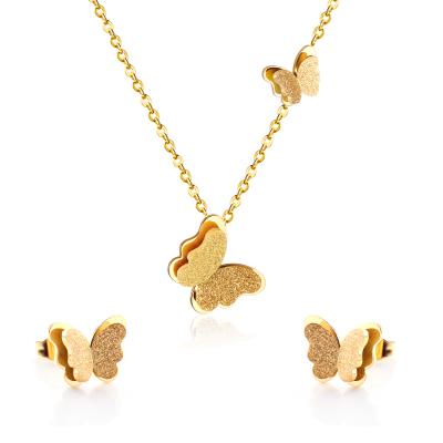 China Wholesale TRENDY Jewelry Butterfly Jewelry Set Gold Necklace Pendant Earrings Set Dubai Jewelry Set for sale