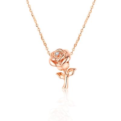 China NINE À LA MODE Real Rose Flower Pendant Women Jewelry 18K Gold Solid Gold Diamond Necklace for sale