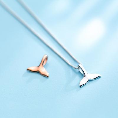 China FASHIONABLE NINE Fashion Gift Women Jewelry Fish Dolphin Korean Whales Tail Pendant 925 Silver Necklace for sale