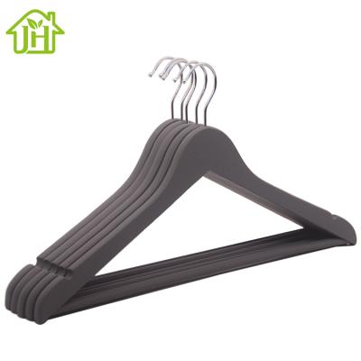 China Amazon Hot Selling Luxury Pure Rubber Coating Cheap Wooden Coat Hanger With Notches In Two Ends Two Ends Coat Hanger With Anti Slip Notches End for sale