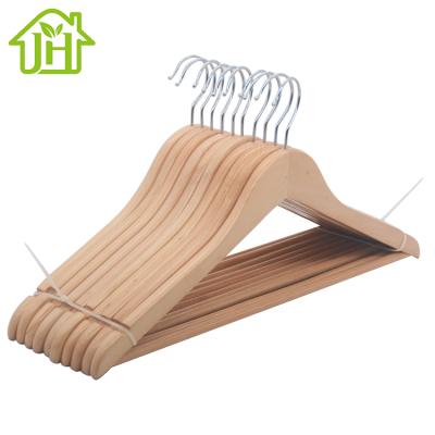 China Wholesale Factory Customized Garment Factory Customized Hanger With Notches In The Ends Two Ends Wooden Premium Anti Slip Hanger With Logo for sale