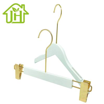 China Baby minimalist white wooden gold logo hanger high quality custom made wooden hanger for sale