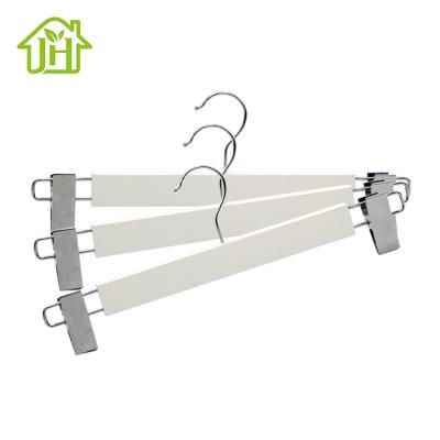 China White Wooden Kids Skirt Hanger Cardboard Baby Skirt and Pant Organizer Clothing Hanger Hangers with Clips for Set for sale