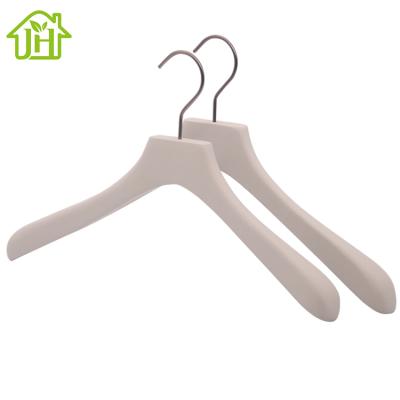 China Contemporary Luxury Premium Customized Logo Wide Shoulder Grayish Women's Wooden Suit Hangers Without Bar for sale