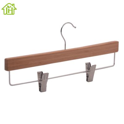 China Factory price wholesale fashion trouser hanger eco-friendly bamboo pants hanger with non slip clip for sale