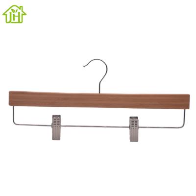 China Factory Bulk Pants Hanger 2020 New Design OEM Durable Natural Bamboo Wooden Pants Hangers for sale