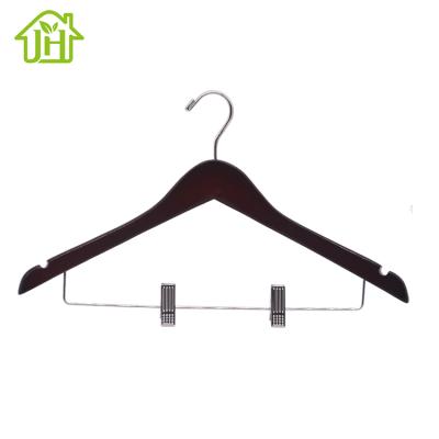 China Hanger with notches in the two ends fashion elegant best quality anti slip wooden clothing coat hanger with clip for store for sale