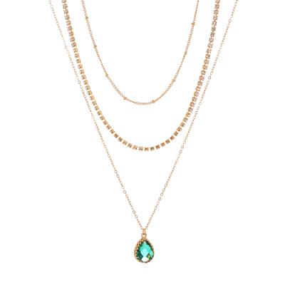 China Wholesale FASHIONABLE Luxury Green Pendant Necklace Choker Necklace Drop Necklace Zircon Layers Multi Layers Necklace Jewelry for sale