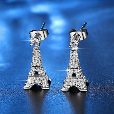 China TRENDY Eiffel Tower Fashion Micro Inlaid Zircon Jewelry, Personalized 2021 Creative Simple Cute/Romantic Earring For Women Girls Luxur for sale