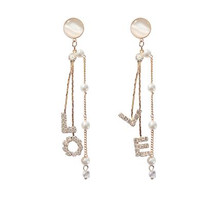 China Casual Genuine Diamond Tassels Versatile Long Earring 2021 TRENDY Fashion Jewelry Letter Femininity For Girls Luxurious BridalEarrings for sale