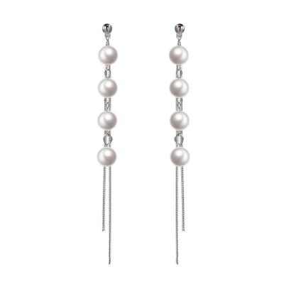 China 2021 Trendy Jewelry Fashion Pearl Tassel Hyperbola Soft Long Earring For Girls Women Luxurious WeddingEarrings for sale