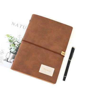 China Printed Vintage A5 Loose Leaf Diary Book Official PU Leather Soft Cover Inside Paper Notebook With Elastic Band for sale