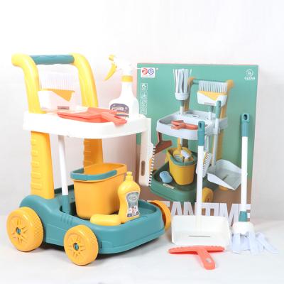 China Amazon Hot Selling Cleaning Tools Toy Housekeeping Trolley Role Play Toy Set 36*15.6*48.5 for sale