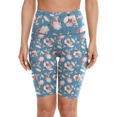 China Breathable Floral Yoga High Waist Women Shorts Women High Waisted Yoga Polyester Fitness Women Floral Print Yoga Shorts for sale