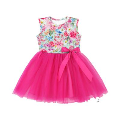 China Breathable Summer Hot Selling Baby Girl Dress Pink Flower Princess Flower Baby Kids Girls Dress Breathable Summer Popular Baby Dress for sale