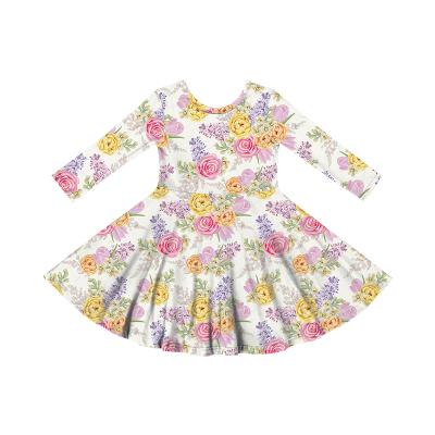 China Custom Made Winter Regular Elegant Floral Dress Girls Long Sleeve Baby Print Princess Kids Girl Clothes Dress for sale