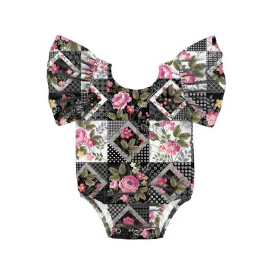 China Spandex baby boy sassy floral rompers/0-24M Newborn Girl fiber bamboo baby rompers and girls spandex baby ruffle bamboo romper for sale