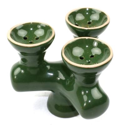 China New Design Shisha Bowl 3 Head Durable Ceramic Hookah Bowl Triple Cup Shisha Pot for sale