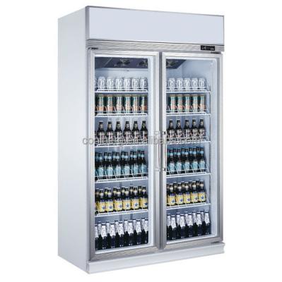 China Single-temperature 2 Doors Straight Glass Refrigerator Hot Sale Glass Door Display Refrigerators Beverage Coolers for sale