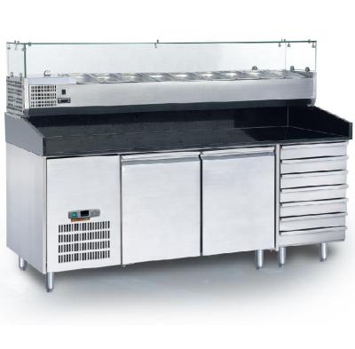 China Single-temperature stainless steel counter/marble pizza prep pizza prep pizza fridge table for sale for sale