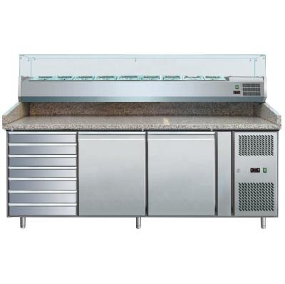 China Solid Single-temperature Stainless Steel Bakery Counter Top 2 Pizza Door 7 Drawers Fridge For Sale for sale