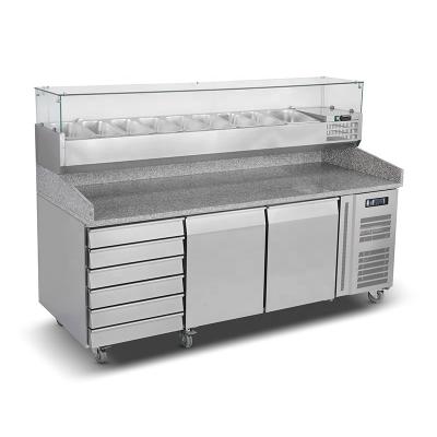 China Single-temperature Bakery Counter Pizza Top Fridge Catering Equipment Stainless Steel Pizza Table Energy Saving Refrigerator for sale