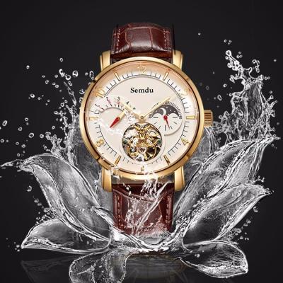 China Fast Sport Skeleton Luxury Leather Strap Small MOQ Moon Phase Boat Men's Automatic Wrist Watch for sale