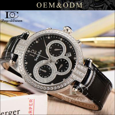 China Chronograph Customize MOQ Small Woman Dress Watches Custom Chronograph Function Lady Diamond Quartz Watch for sale