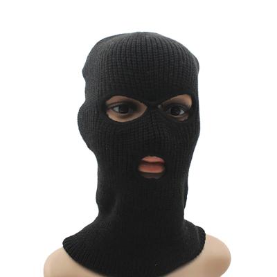 China Wholesale Adult Comfortable And Flexible Winter Hats Shape Pure Acrylic Halfed Color 3 Hole Ski Mask Beanie Winter Warm Face Mask Knitted Balaclava for sale