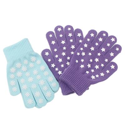 China Custom Warm Jacquard Kids Winter Strethy Magic Gloves With Parm Pvc Glue Print for sale