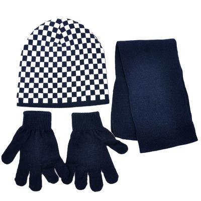 China Middle Kids Knitted Color Acrylic Square Hat Scarf And Gloves Set Hat Scarf Gloves Set Hats Gloves Scarves for sale