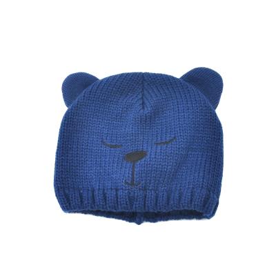 China Imitate Custom Kids Knitted Embroidery Animals Imitate Hat Bear Face Patch Animal Baby Winter Hats Shear Beanie for sale