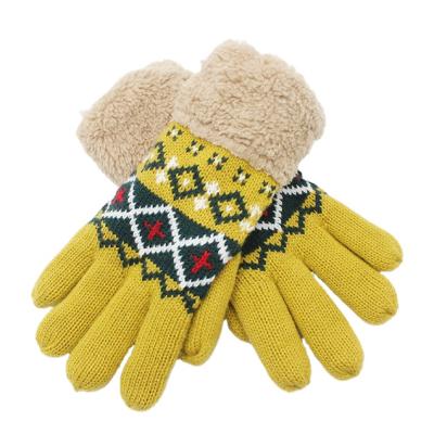 China Hands Warm Thick Jacquard Knitted Gloves Children Girl Boy Fleece Warm Finger Knit Gloves Full Winter Gloves for sale