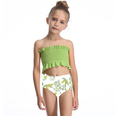 China Toddler Swimwear Set 8-18 Years Girls Two Piece Swimsuit Print Breathable Tube Bikini Top Sexy Pleat Print Kids Customized Wholesale for sale