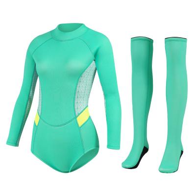 China New 2MM Women's Antibacterial Wetsuit Surf Sunscreen Wetsuit Snorkeling Bottoms Cold-proof Warm One-Piece Suit Long Sleeve Wetsuit Snorkeling Bottoms for sale