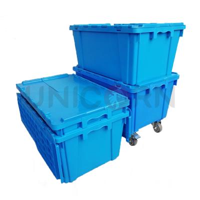 China Durable manufactured logistics mobile lid box 171 liter large capacity plastic storage box with wheels for sale