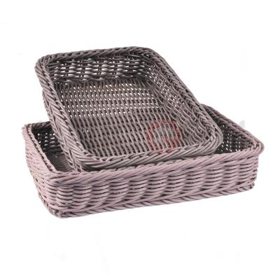 China Sustainable Plastic Rattan Supermarket Shelves Baskets For Fruit Storage And Display Supermarket Display Snack Basket for sale