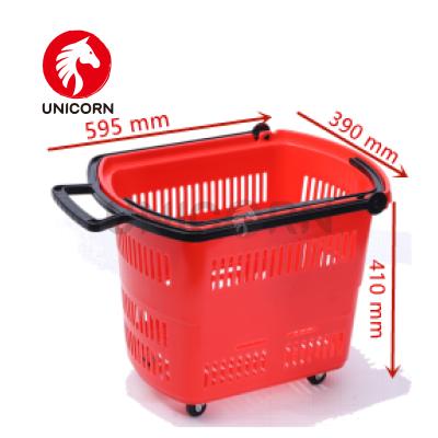 China Shopping Mall Fashion Supermarket High Capacity Colorful Plastic Shopping Hand Cart With Wheels for sale