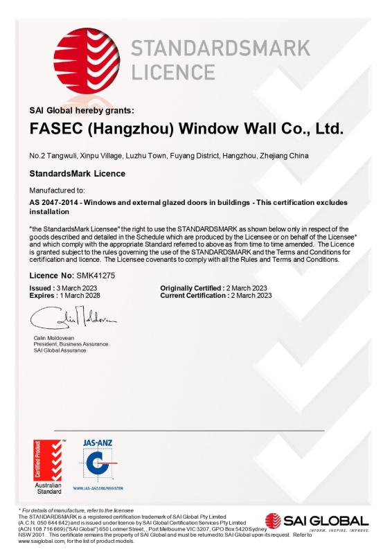 StandardsMark icence - Hangzhou FASEC Buildings Co.,Ltd.