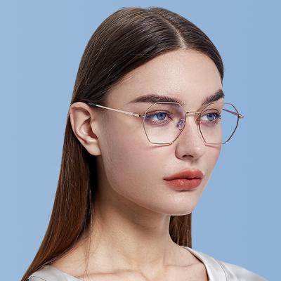 China New Style High Grade Reading Book High Grade Pure Titanium Titanium Ultra Light Polygon Non-deformable Plated Spectacle Frame for sale