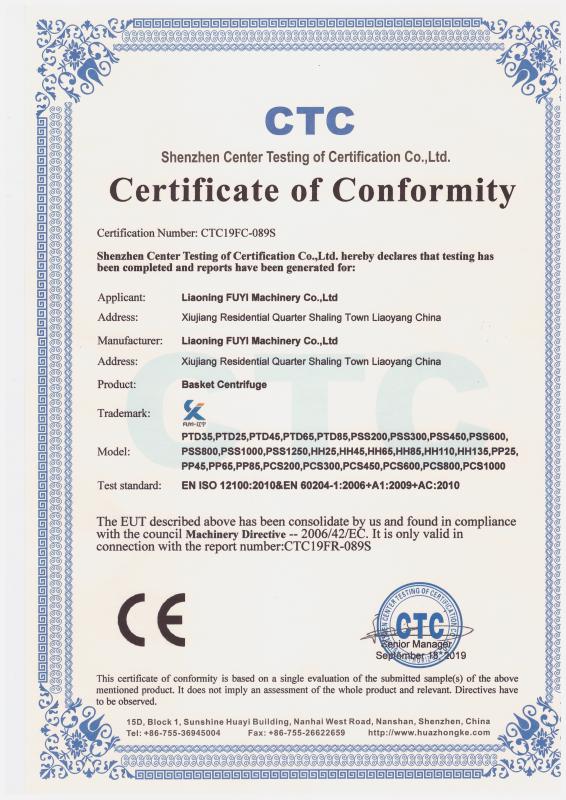 CE - Liaoning Fuyi Machinery Co., Ltd.