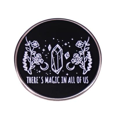 China The Metal There Is Magic In Us All Intuitive Crystal Wildflower Badge Pin Witchy Wicca Witch Quotes Jewelry for sale