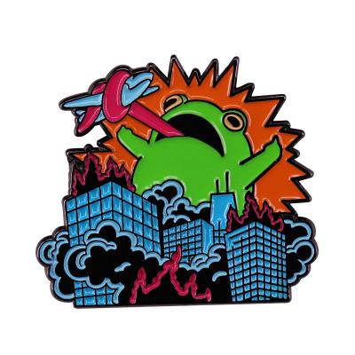 China Explosion Pin Oversized Metal City Beware The Amphibian of Terror Kaiju Frogg coming near you! for sale