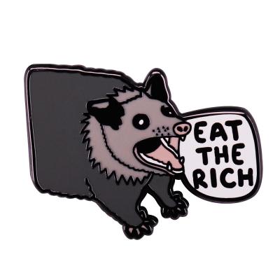 China Metal Eat Rich Possum Brooch Proletariat Propaganda Slogan Pin Perfect Addition to your Battle Jacket! for sale