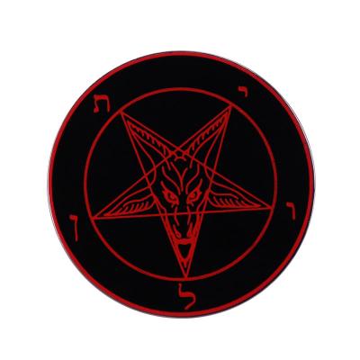 China Satanic Pentagon Baphomet Metal Pin Hebrew Letters Badge Take the mysterious ancient pagan power with you! for sale