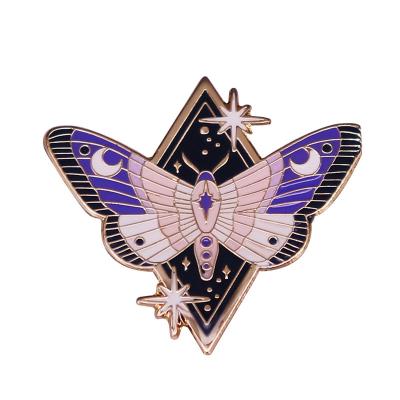 China Metal Messenger Luna Moth Enamel Pin Celestial Stars Moon Badge Insect Lovers Addition Beautiful for sale