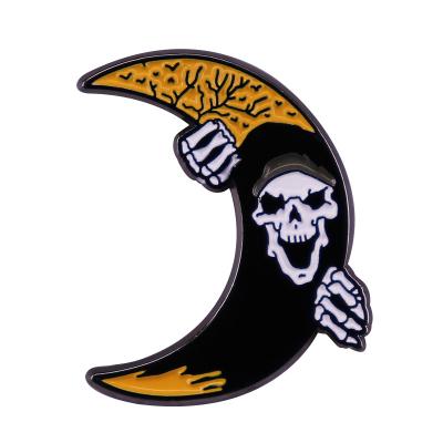 China Metal Grim Reaper Moon Brooch No Time Pin Scary Halloween Vibes Addition of Mercy Slaughter for sale