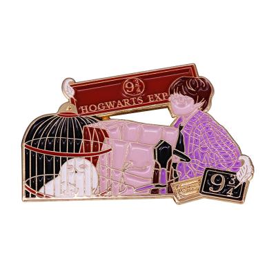 China Metal Hgwts Express Deck 9 3/4 Lapel Pin Hedwig Baggage Brooch Wizarding World Loot Case! for sale