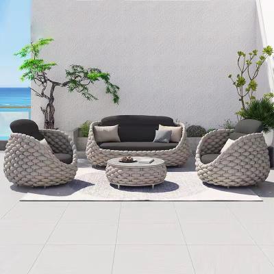 China Latest Modern Luxury Modern Outdoor Leisure Wicker All Weather Garden Furniture Set Rattan Patio Garden Design Lounge Sofa for sale