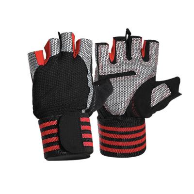 China Long Strap Gym Training Full Palm Protection Workout Gloves With Wrist Support for sale